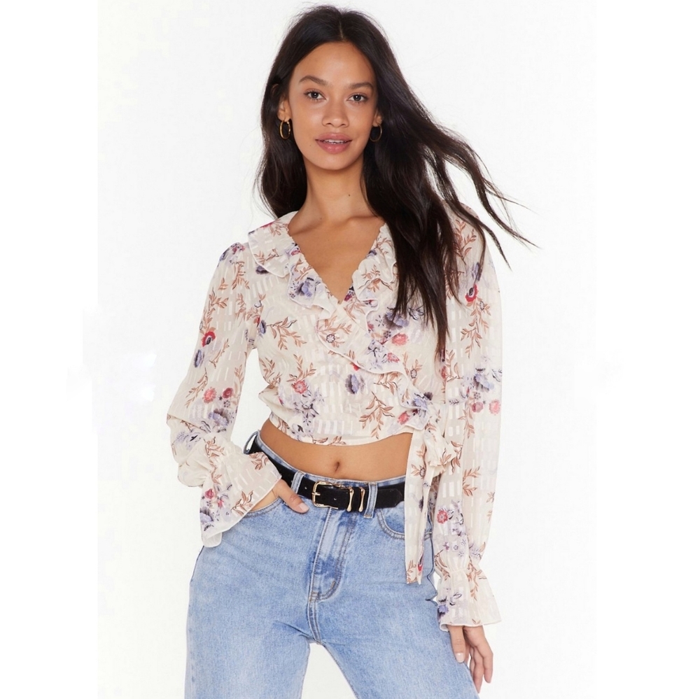 Nasty Gal sheer floral wrap blouse